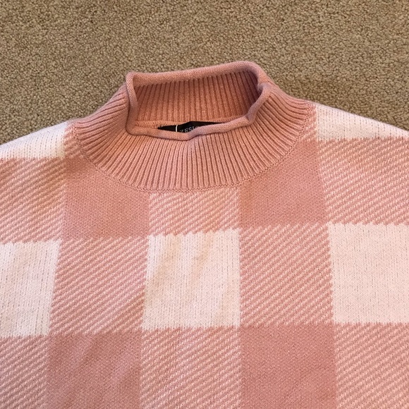Zesica Boxy Checker Board Sweater NEW Womens Size XL Mauve Pink Light Academia - Picture 6 of 11